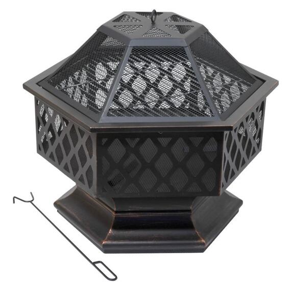 CATTARA ohniště HEXAGON cooper patina s poklopem, rošt 61*53cm, 13008