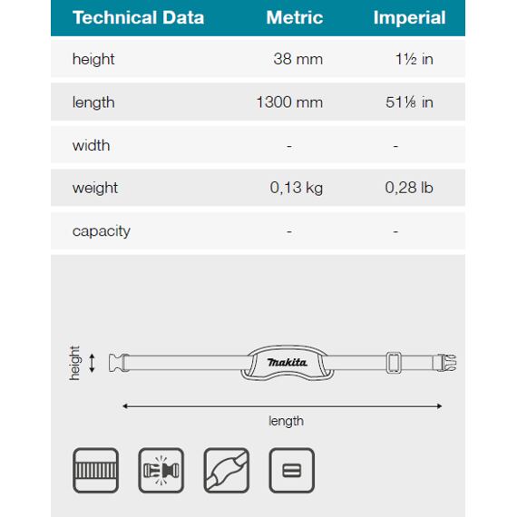 MAKITA E-15350 řemen s polštářkem (polstrování), 1300*38mm, (old=E-05290)