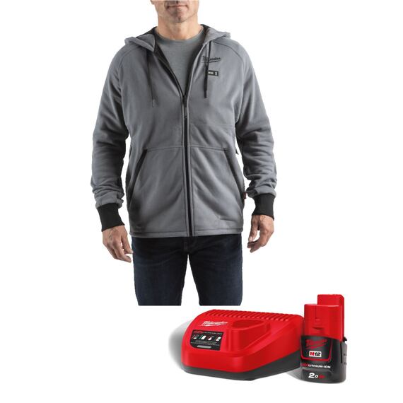 MILWAUKEE M12 HHGREY4-201 (M) vyhřívaná mikina šedá 12V/2Ah