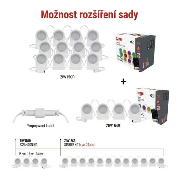 EMOS GoSmart LED bodové svítidlo - řetěz 255 cm, 12 dílů, 7 W, RGBIC+CCT, stmívatelné, WiFi, ZIW15CR