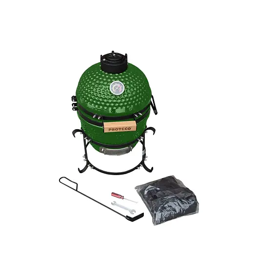 PROTECO gril keramický 32cm, teplota 50°-400°C, keramika 2cm, ochranný plášť, pohrabáč, zelený