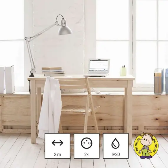 EMOS prodlužovací kabel 2 m, 2 zásuvky, 2*USB-A, 1*USB-C, bílý, PVC, 1 mm2 , P0212U