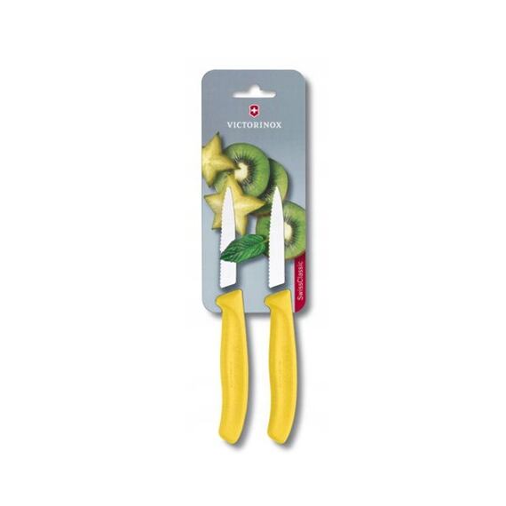 VICTORINOX nůž na zeleninu Swiss Classic 8cm vlnité ostří, žlutý, sada 2ks, 7636.L118B