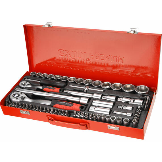 EXTOL PREMIUM gola sada 1/4"+1/2", 65-dílná, kovový kufr, 8818370