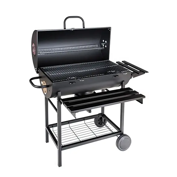 gril LANDER na dřevěné uhlí 101*70*94cm, barelový tvar, odkládací plocha, 767019
