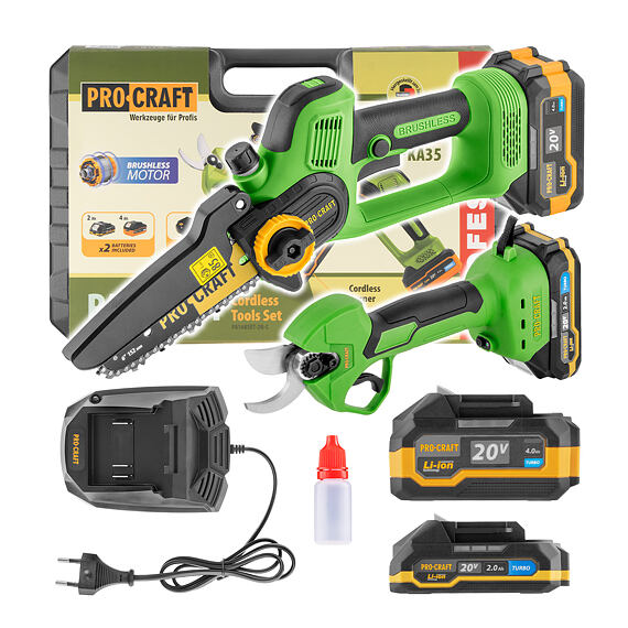 PROCRAFT PA168SET set pilka PKA35+nůžky ES25Li, 20V/1*4Ah+1*2Ah