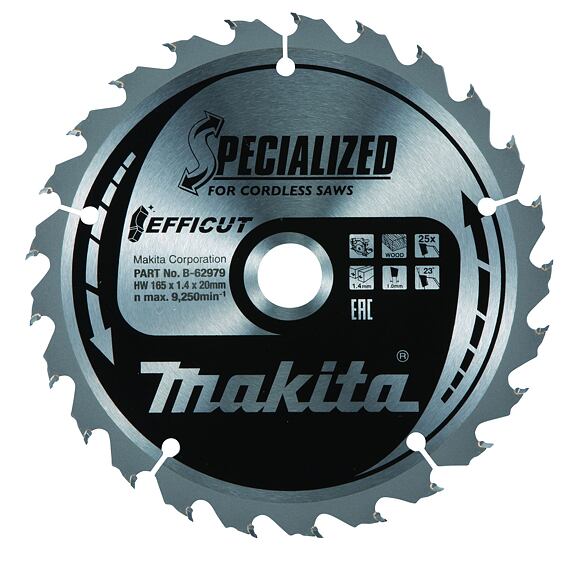 MAKITA B-62985 pilový kotouč Efficut 165*20mm 25Z vhodný pro aku pily (old=B-62979)