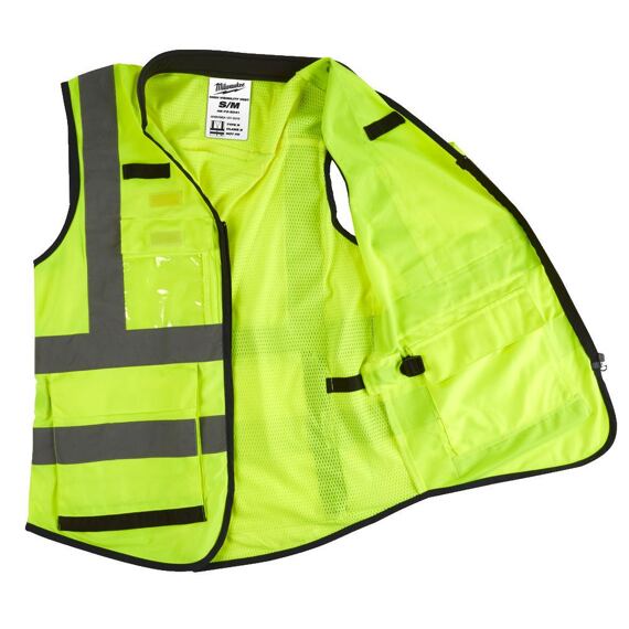 MILWAUKEE 4932471896 vesta výstražná PREMIUM vel. L/XL, ŽLUTÁ, vysoká viditelnost, zip, kapsy, límec