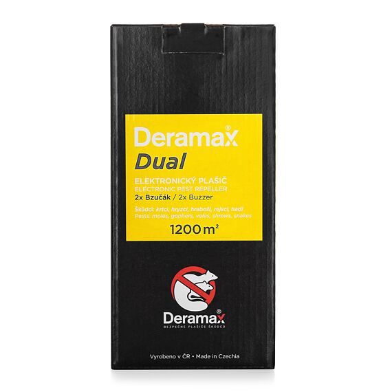 DERAMAX Dual vibračný elektronický plašič, (krtci, hraboše, hady), kruh 40m, zdroj 4 * veľké mono
