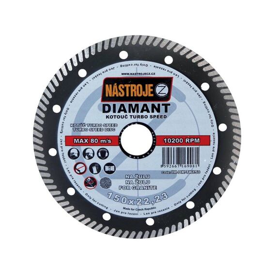 NÁSTROJE CZ diamantový kotouč TURBO SPEED 150*1,6*22,2mm staveb. materiály, žula, dlažba IM-DK-TK150