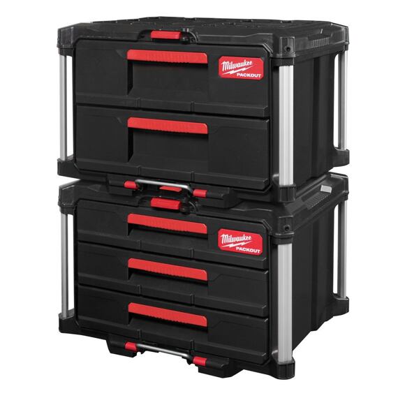 MILWAUKEE 4932472129 box PACKOUT, 2 zásuvky, guličkové výsuvy, súprava priehradek