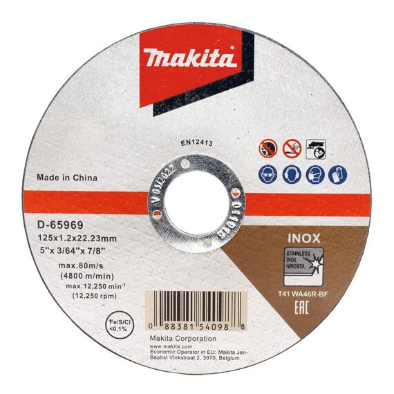 MAKITA D-65969-12 rezný kotúč 125*1,0*22,2mm NEREZ, balenie 12ks v kovovej krabičke