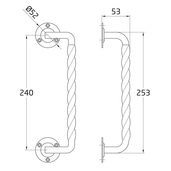 AMiG madlo černé 240mm k přišroubování, vyhnuté 103D