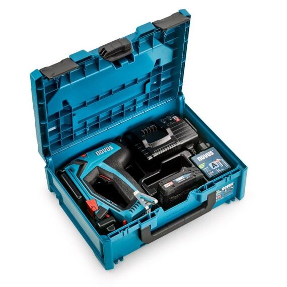 NOVUS J-550 aku sponkovačka 18V/2Ah CAS, sponky A/H 6-14mm, hřebíky E 16mm, kufr