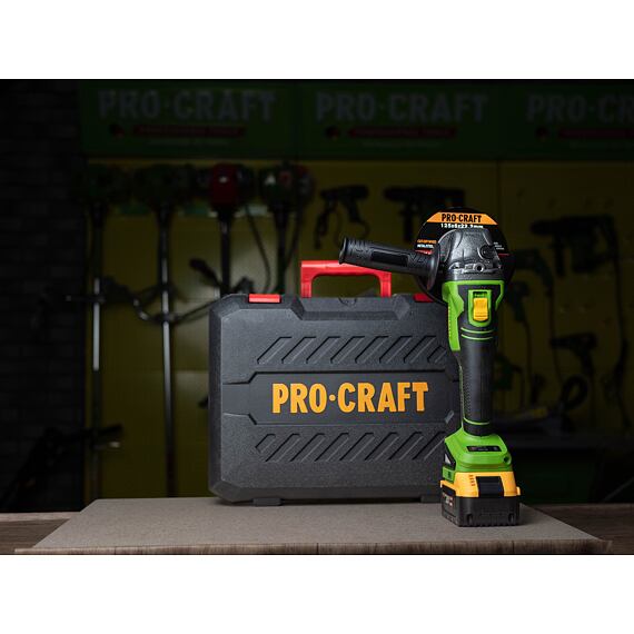 PROCRAFT PWA216 aku bezuhlíková úhlová bruska 20V/2*4Ah, 125mm, 0-3200/8000 ot./min., kufr