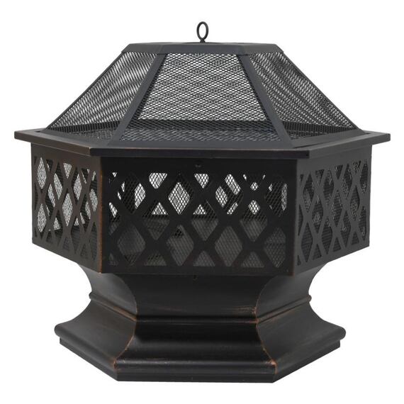 CATTARA ohniště HEXAGON cooper patina s poklopem, rošt 61*53cm, 13008