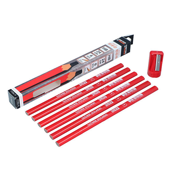 FASTER TOOLS tužky truhlářské HB 24cm, 6ks + ořezávátko, FT354-11