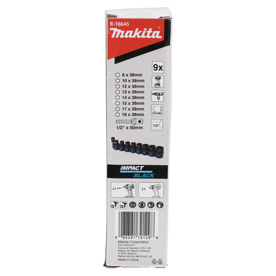MAKITA E-16645 sada nástrčných průmyslových hlavic 1/2", 9ks (old=B-54645)