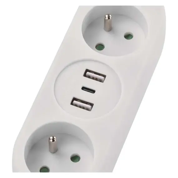 EMOS prodlužovací kabel 2 m, 2 zásuvky, 2*USB-A, 1*USB-C, bílý, PVC, 1 mm2 , P0212U