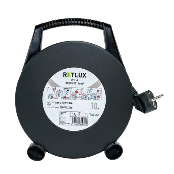 RETLUX RPC 54 kabel prodlužovací 230V, 10m, 3*1,5mm, 3 zásuvky, buben