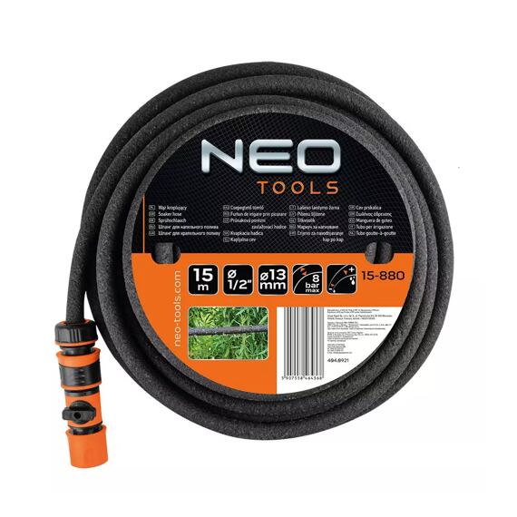 NEO hadice prokapávací 15m, 1/2", rychlospojka s uzávěrem, 15-880