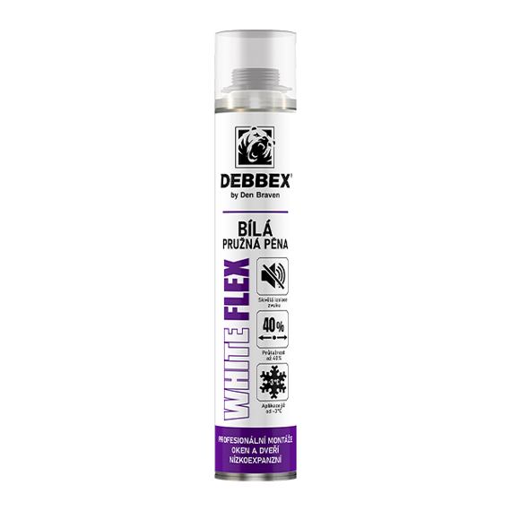 DEN BRAVEN montážní nízkoexpanzní pěna DEBBEX 750ml, pistolová, BÍLÁ,  vysoká přilnavost