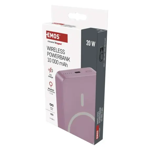 EMOS B0551S Powerbanka EMOS WI 1046, 10 000 mAh, 20 W+Wireless, lososová