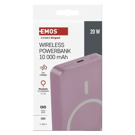 EMOS B0551S Powerbanka EMOS WI 1046, 10 000 mAh, 20 W+Wireless, lososová