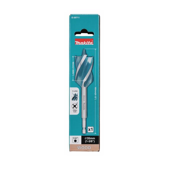 MAKITA E-26711 vrták do dřeva 35*165mm, čtyřbřitý, stopka šestihran 1/4" i pro rázové utahováky