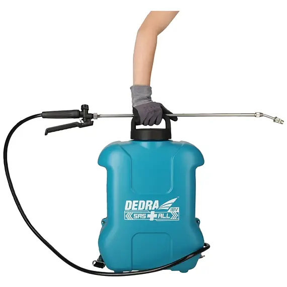 DEDRA aku zádový postřikovač 18V, nádoba 16l, 1,45l/min., tryska 55-100cm, bez baterie, DED6981