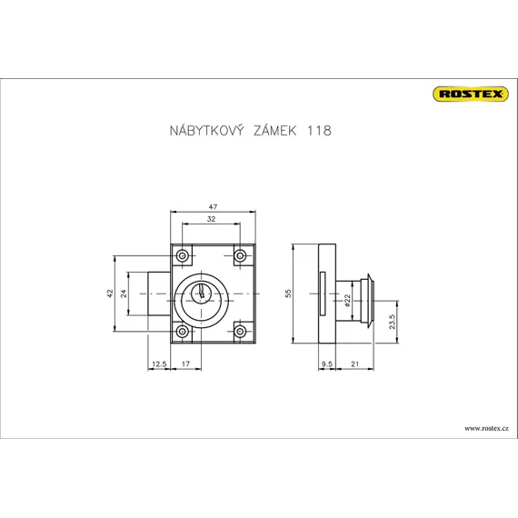ROSTEX zámok nábytkový 118/50 cylindrická vložka 496223