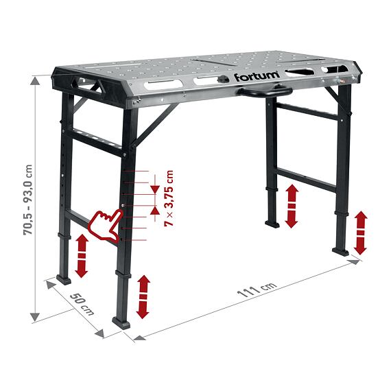 FORTUM stůl svařovací přenosný, 107*53cm, výška 70-93cm, stůl 2mm galv. plech, 4759970