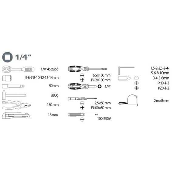 EXTOL Craft sada ručného náradia 1/4", 39ks 6596