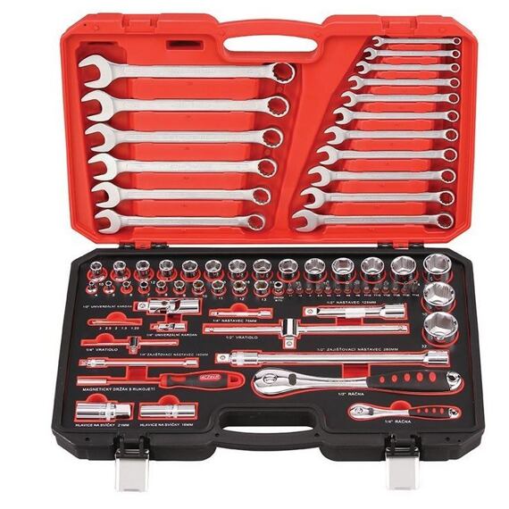 4CZech gola sada 1/4"+1/2" 4-32mm + 2 ráčny 72 zubů, 76ks + očkoploché klíče 4-32 4CZ-146-76-120
