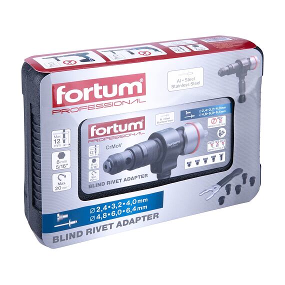 FORTUM adaptér nitovací na vŕtačku „T“, trhacie nity 2,4 - 6,4mm,