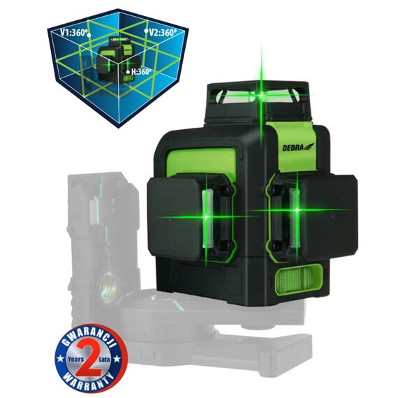 DEDRA multiliniový laser 3D, ZELENÝ, dosah 45m, aku 5,2Ah, +- 3mm/10m, MC0904
