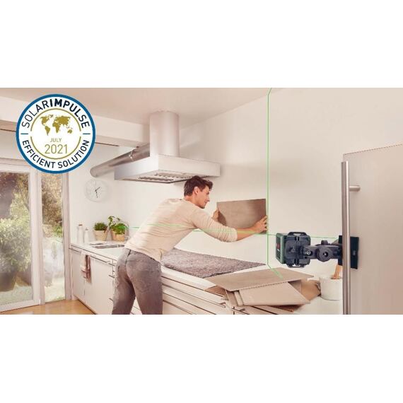BOSCH Quigo GREEN krížový laser, zelený lúč, unidržiak MM2, 3*AAA batérie, rýchlomontážny adaptér