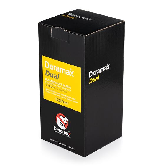 DERAMAX Dual vibračný elektronický plašič, (krtci, hraboše, hady), kruh 40m, zdroj 4 * veľké mono