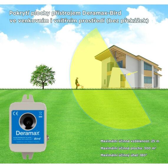 DERAMAX Bird ultrazvukový plašič (odpuzovač) ptáků, napájení ze sítě