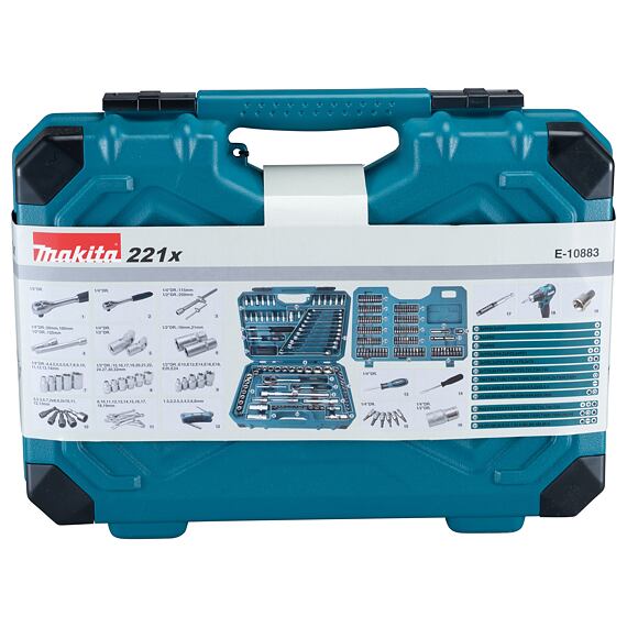 MAKITA E-10883 gola sada 221-dílná, hlavice 1/4" + 1/2", očkoploché klíče