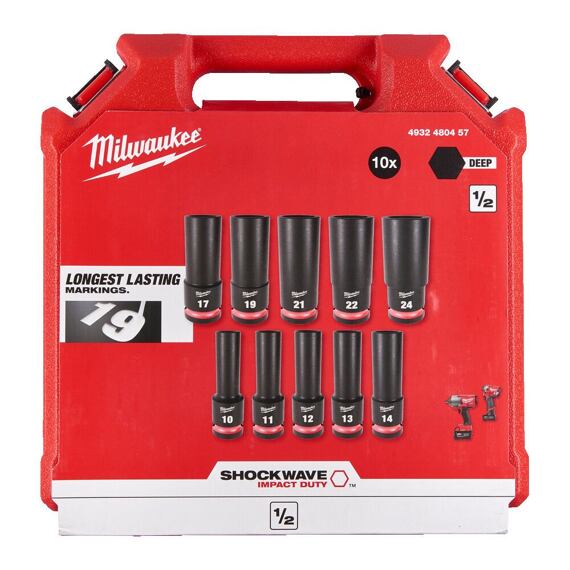 MILWAUKEE 4932480457 sada 1/2" průmyslových prodloužených hlavic 10-24mm