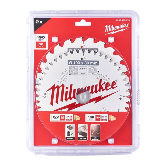 MILWAUKEE 4932479574 pílové kotúče 2ks, 190*30mm, 1*24z + 1*48z (4932471300+4932471380)