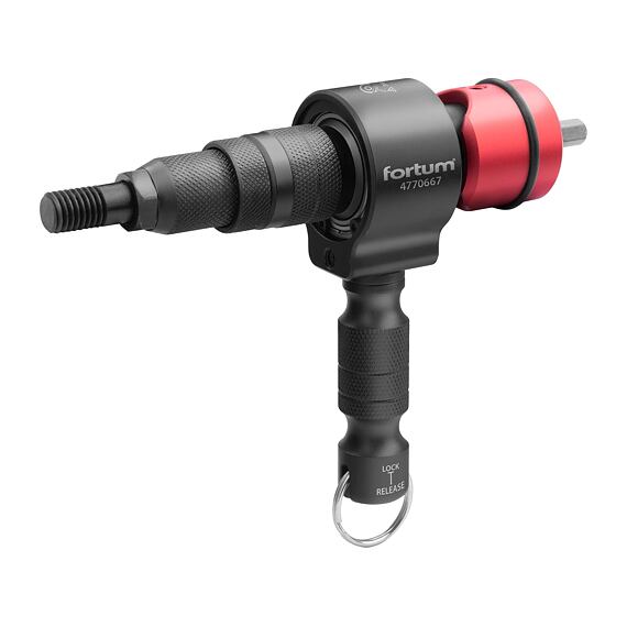 FORTUM adaptér nýtovací na vrtačku COMBO, matice M3-M12 + nýty 2,4-6,4mm, AL,Fe,Cu,Nerez, 4770667