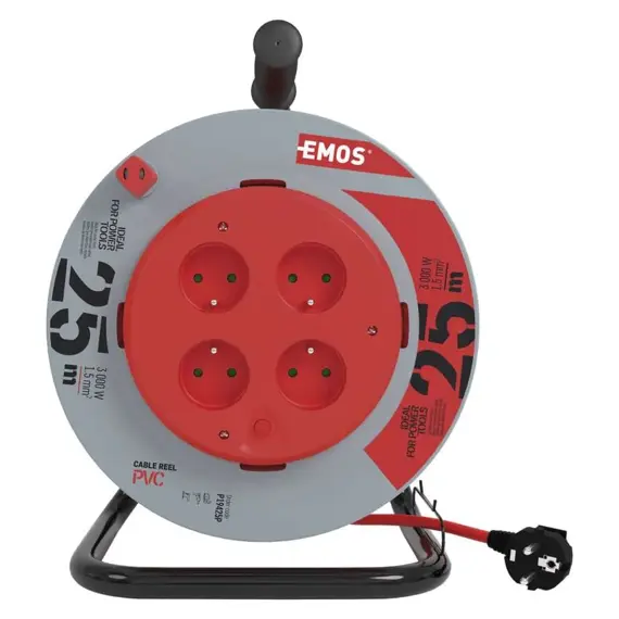 EMOS kabel 230V prodlužovací 25m/4Z PVC 3*1,5mm, buben s pevným středem P19425P