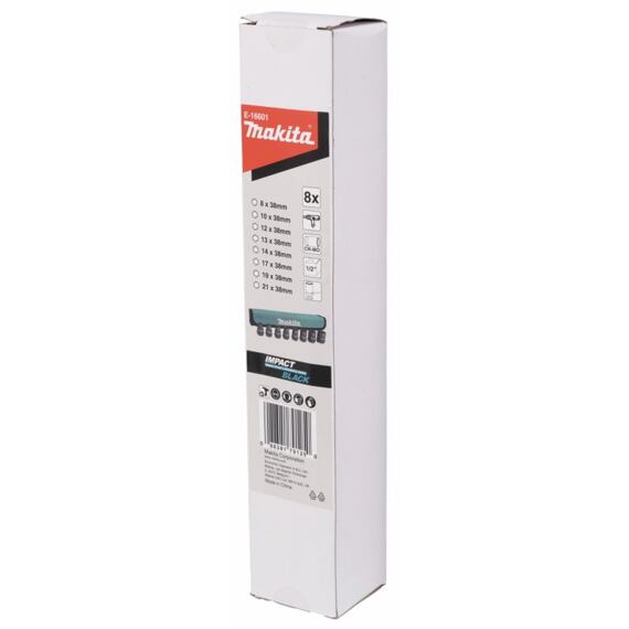 MAKITA E-16601 sada nástrčných hlavic 1/2", Impact BLACK, 8-21mm, průmyslové, textilní obal
