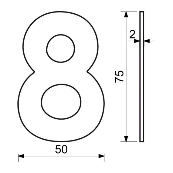 číslo domovní 8, 75mm, nerezové, ČERNÉ