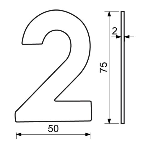 číslo domovní 2, 75mm, nerezové, ČERNÉ