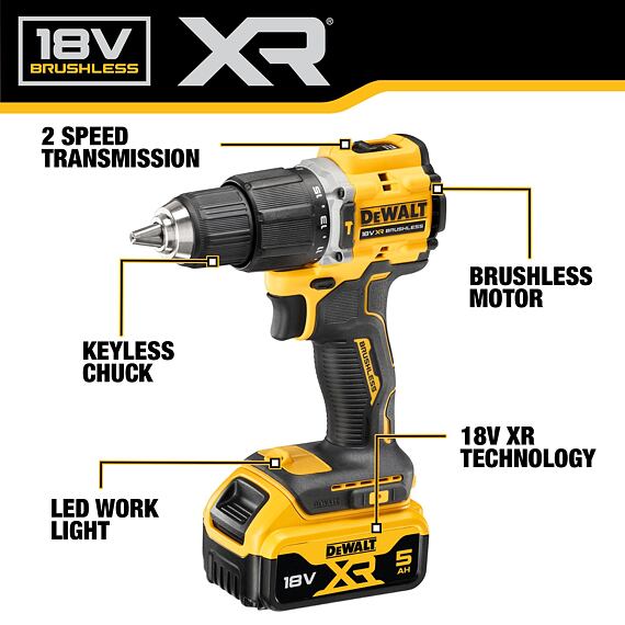 DeWalt DCD100YP2T aku příklepová vrtačka 18V/2*5Ah, 68Nm, 0-450/1650 ot./min., kufr