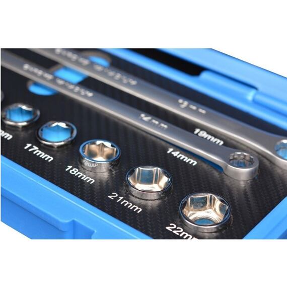 FARYS klíče očkové ráčnové prodloužené, vložky 8-22mm, adaptéry gola, 17-dílná sada, 108-FR1994