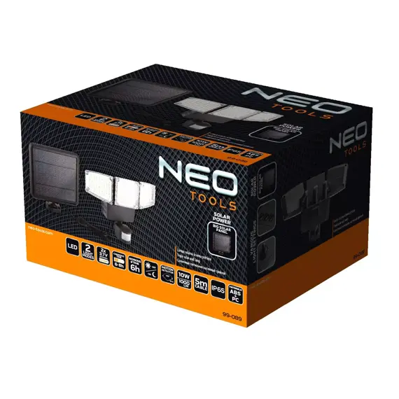 NEO reflektor TRIPLE LED 1000lm, solární aku 3,7V/2*2,2Ah, senzor pohybu, 99-089